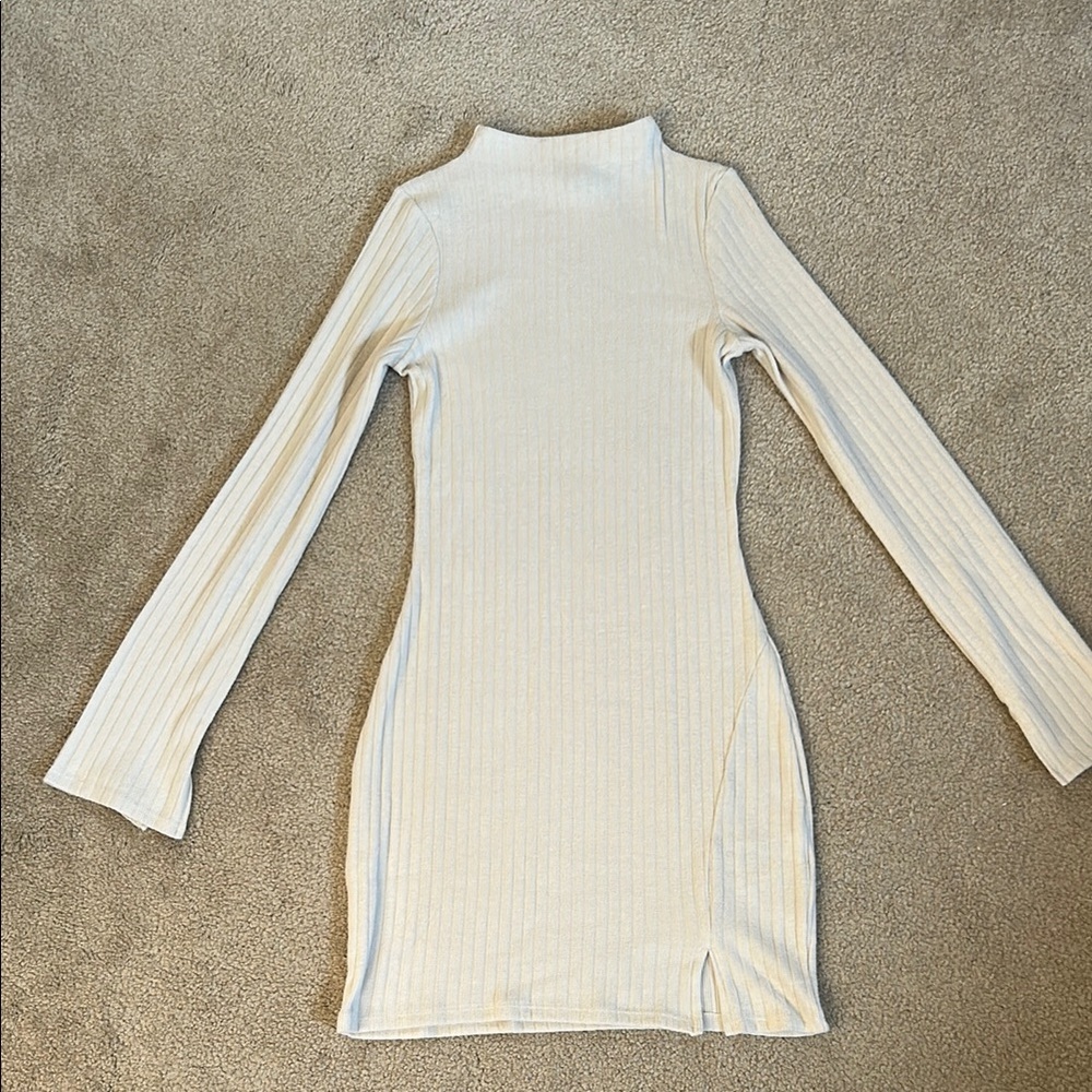 H&M  Tan/ Cream Mock Neck Long Sleeve Bodycon Dress
